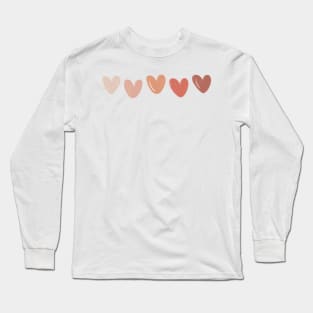 Cream, Pink, Red Heart Line Long Sleeve T-Shirt